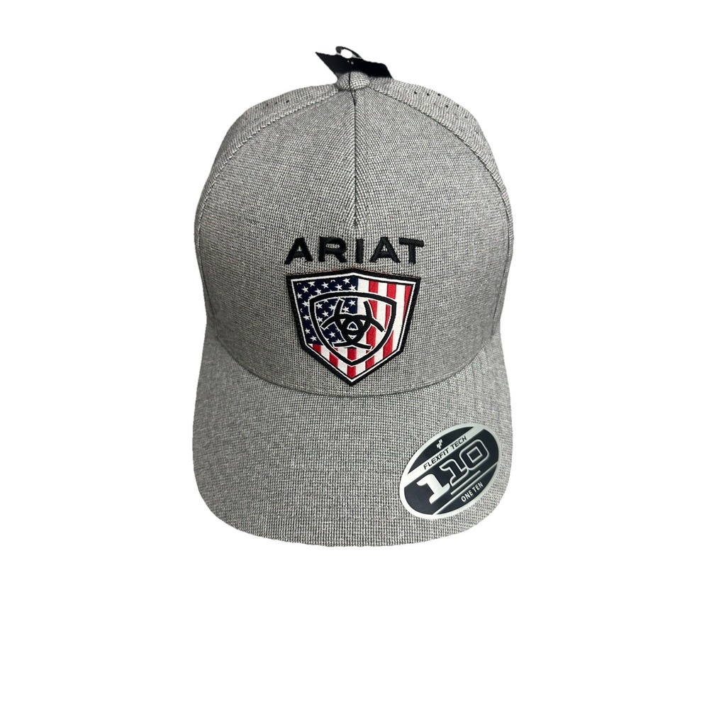 Ariat One Ten Baseball Cap Gray Snapback American Flag Shield Patch A300018906 N